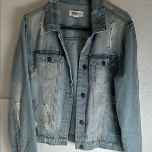 Ci Sono Large denim jacket distressed long sleeve collared button up